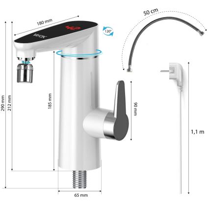 Caurplūdes ūdens sildītājs ar LED ekrānu 3000W/230V IPX4 balta