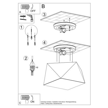 Ceiling Light HEXA 1×E27/60W/230V Black