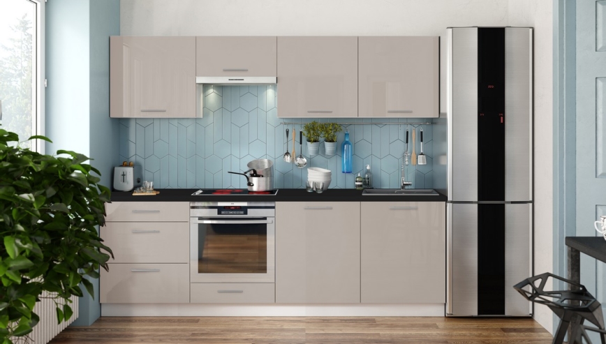 CELESTE virtuves komplekts 240 cm spīdīgs taupe