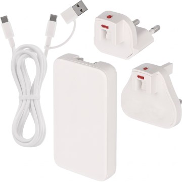 Ceļojuma adapteris ar maināmiem USB uzgaļiem GaN 100–250 V
