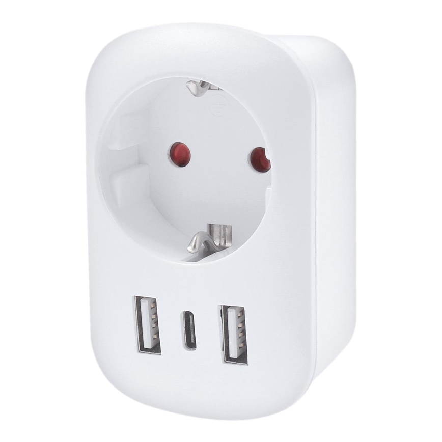 Ceļojumu adapteris Lielbritānijai (230 V) — 2× USB‑A + 1× USB‑C
