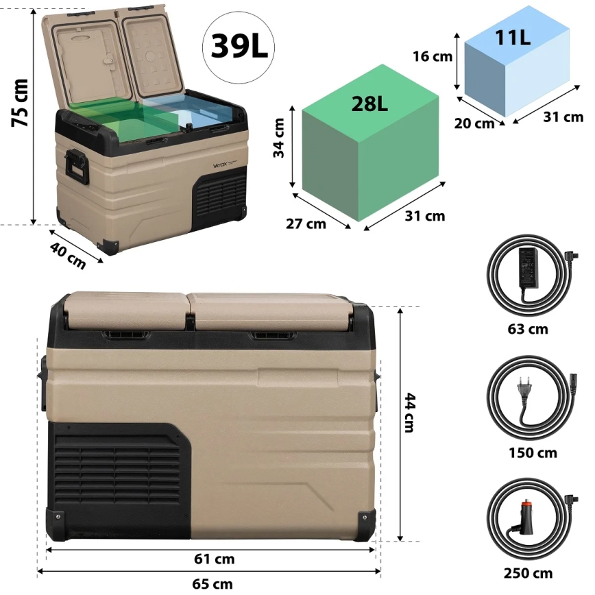 Ceļojumu ledusskapis ar LCD ekrānu 39 l 230V/12V/24V brūna