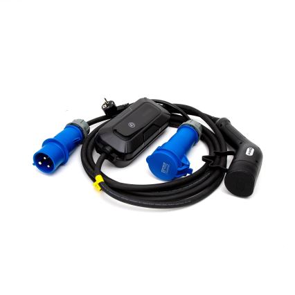 Ceļojumu uzlādes stacija elektromobiļiem EV/PHEV AC Tips 2 32A/230V 7,4kW IP55 5m + adapteris 230V 3,7kW + apvalks