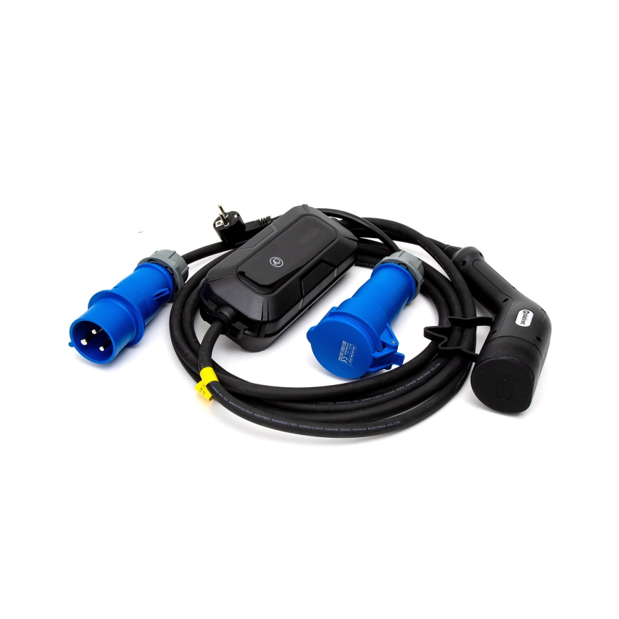 Ceļojumu uzlādes stacija elektromobiļiem EV/PHEV AC Tips 2 32A/230V 7,4kW IP55 5m + adapteris 230V 3,7kW + apvalks
