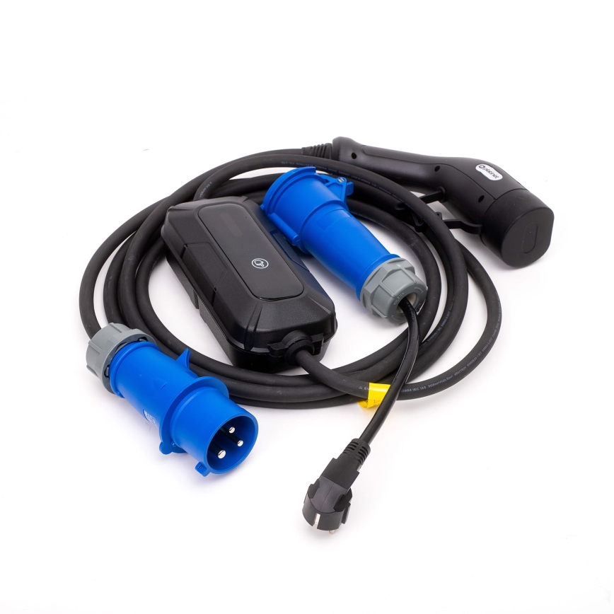 Ceļojumu uzlādes stacija elektromobiļiem EV/PHEV AC Tips 2 32A/230V 7,4kW IP55 5m + adapteris 230V 3,7kW + apvalks