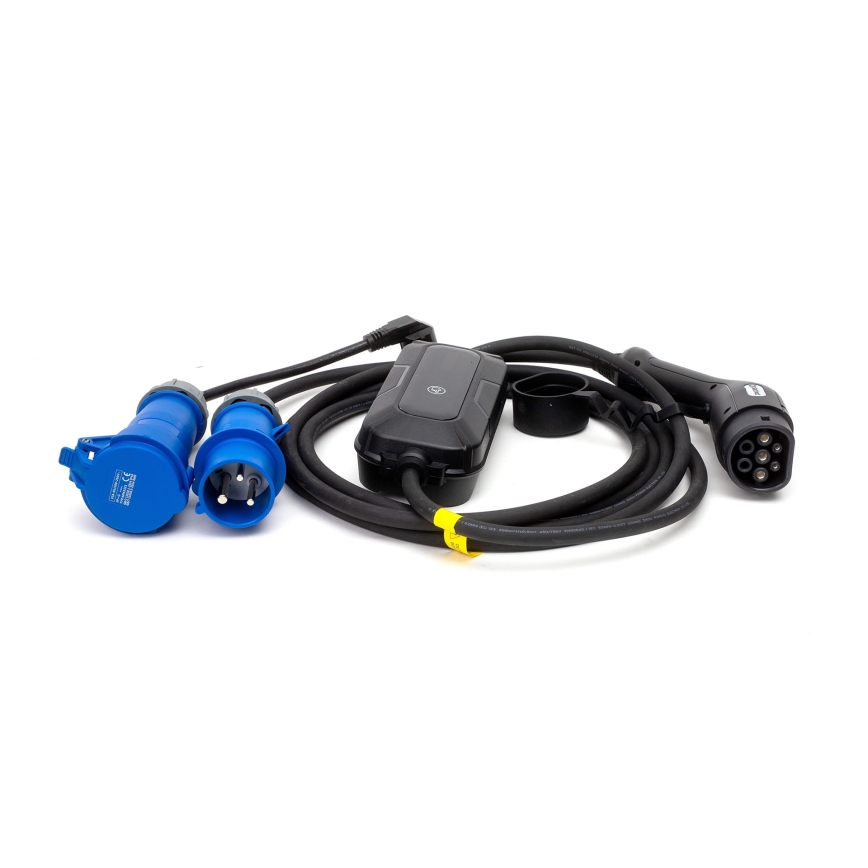 Ceļojumu uzlādes stacija elektromobiļiem EV/PHEV AC Tips 2 32A/230V 7,4kW IP55 5m + adapteris 230V 3,7kW + apvalks