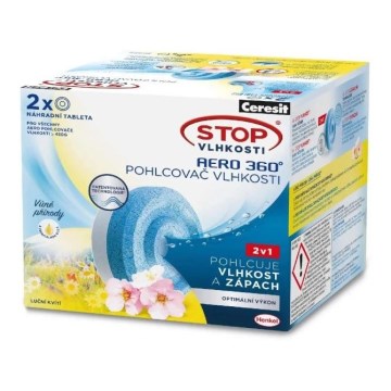 Ceresit - Tabletes mitruma savācējam 2 vienā AERO 360° 2x 450 g pļavu ziedi