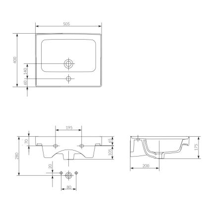 Cersanit K114-005 - Iebūvējamais izlietne CREA 40x50,5 cm keramika/spīdīgi balta