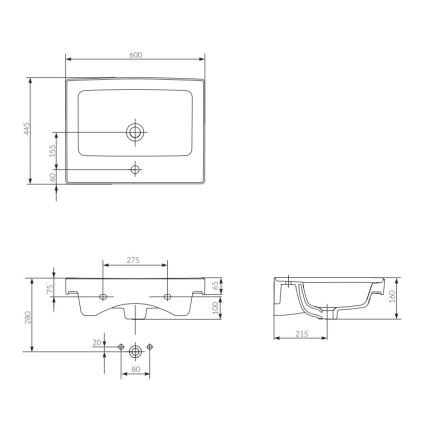 Cersanit K114-006 - Iebūvējama izlietne CREA 44,5x60 cm keramika/glancēta balta