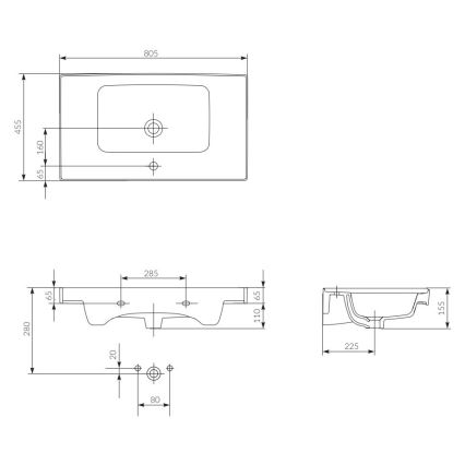 Cersanit K114-017 - Izlietne uz virsmas/piekārta CREA 44,5x80,5 cm keramika/spīdīga balta