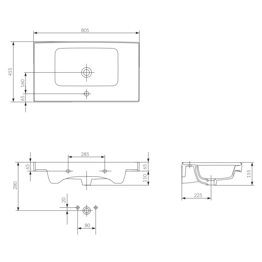 Cersanit K114-017 - Izlietne uz virsmas/piekārta CREA 44,5x80,5 cm keramika/spīdīga balta