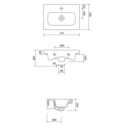 Cersanit K116-008 - MODUO SLIM izlietne uz virsmas/piekaramā 35x50 cm, keramika, glancēta balta
