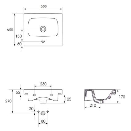 Cersanit K116-009 - Izlietne uz virsmas/karināma MODUO 40x50 cm keramika/glancēta balta