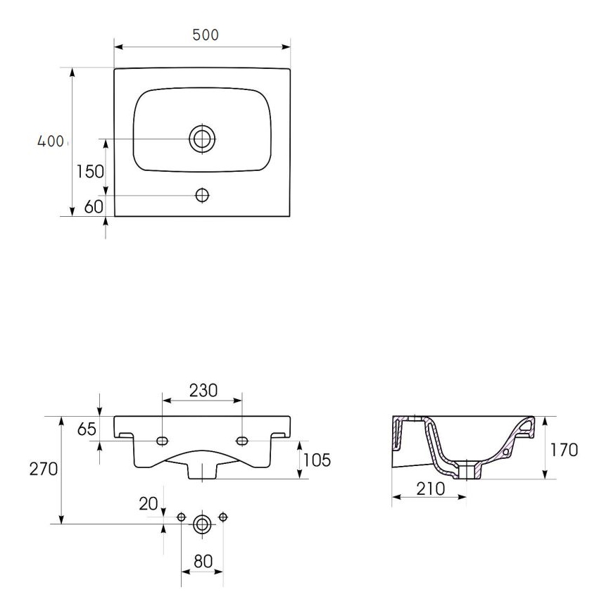 Cersanit K116-009 - Izlietne uz virsmas/karināma MODUO 40x50 cm keramika/glancēta balta