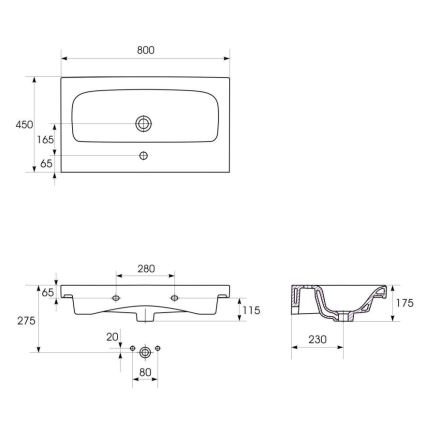 Cersanit K116-013 - MODUO uz letes/pie sienas izlietne 45x80 cm, keramika, glancēta balta