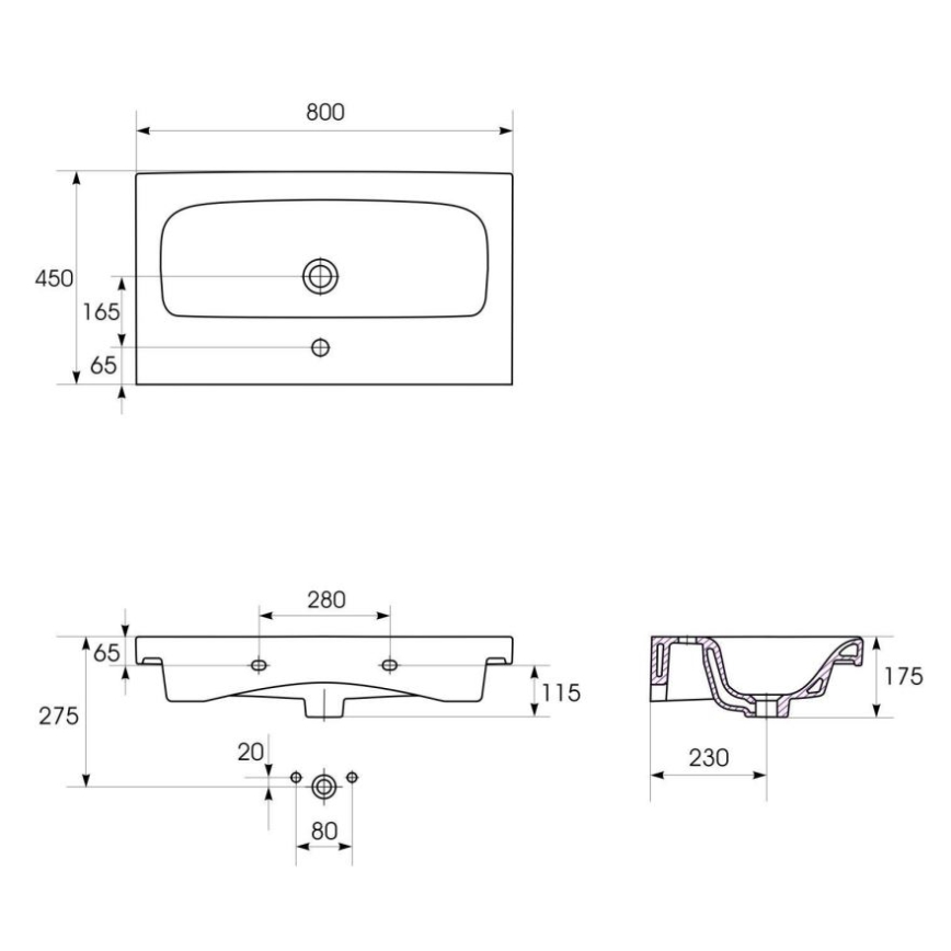 Cersanit K116-013 - MODUO uz letes/pie sienas izlietne 45x80 cm, keramika, glancēta balta