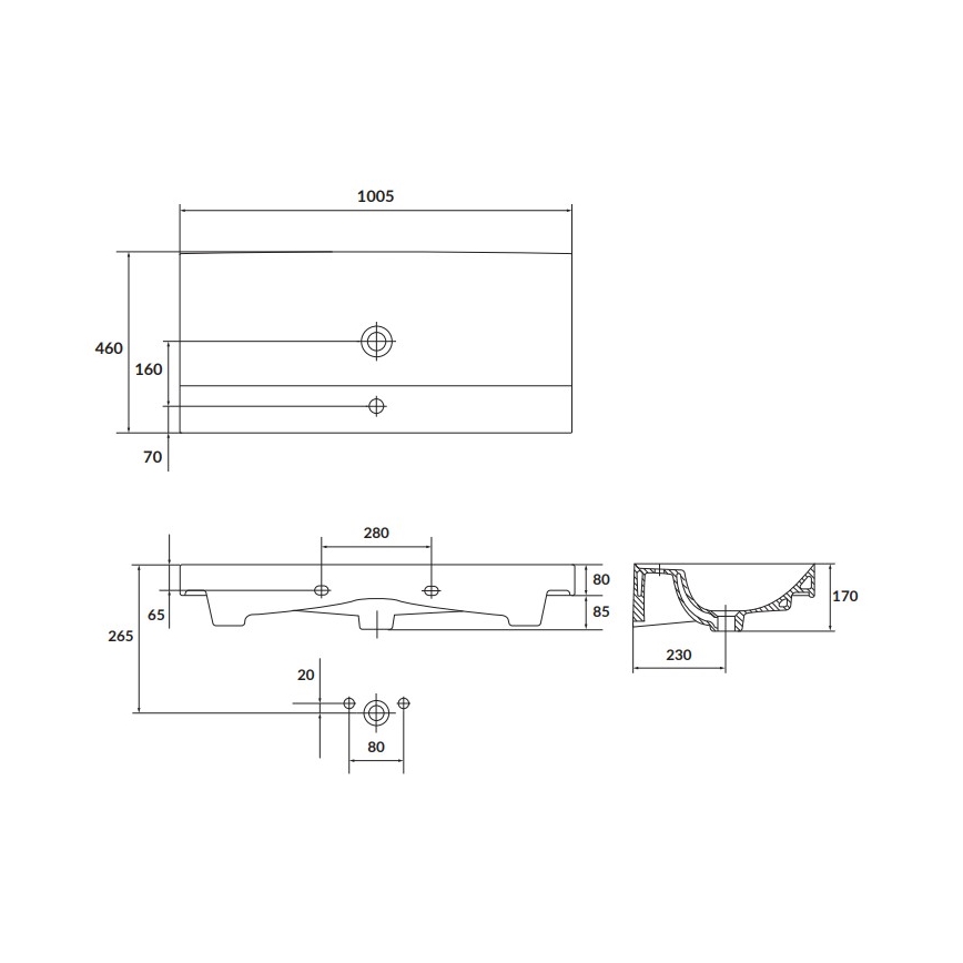 Cersanit K120-011 - Iebūvējamā izlietne LARGA 46x100 cm keramika/spīdīgi balta