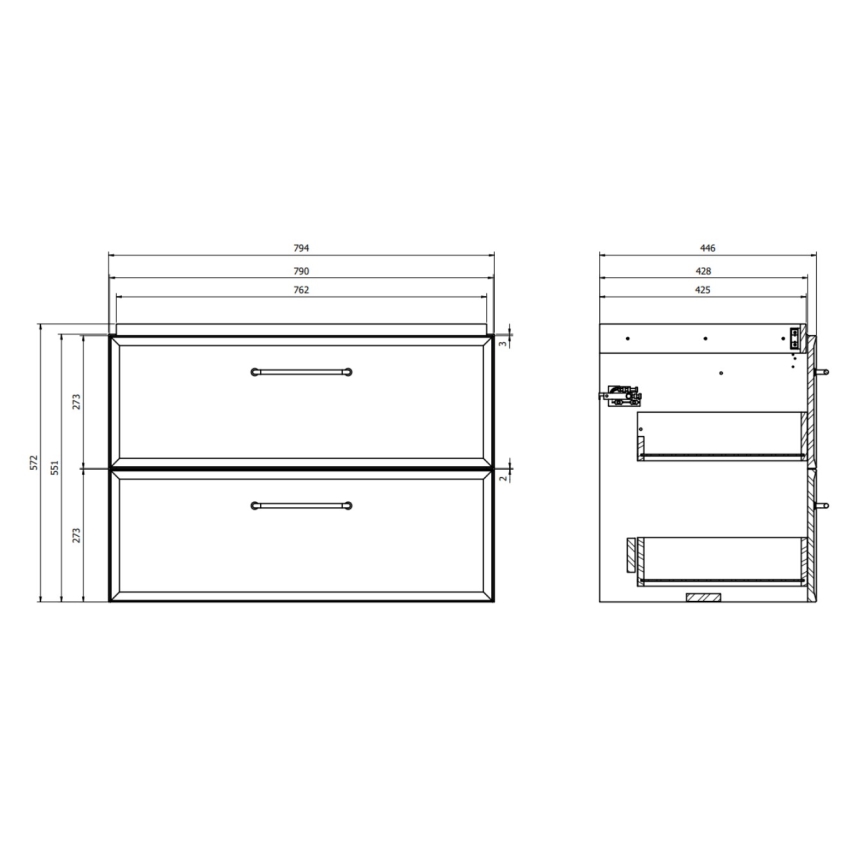 Cersanit S1017-003 - Sienas piestiprināms izlietnes skapītis MILLE 80x45 cm melns