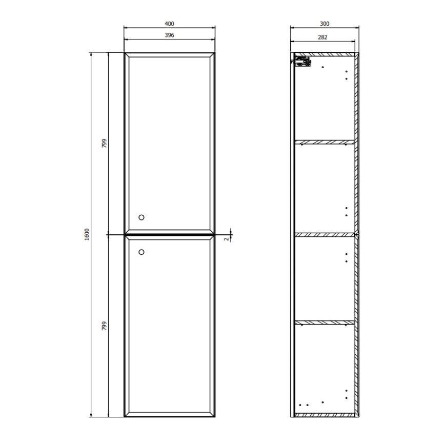 Cersanit S1021-010 - Sienas piestiprināms vannas istabas skapītis MILLE 40x160x30 cm, matēta balta apdare