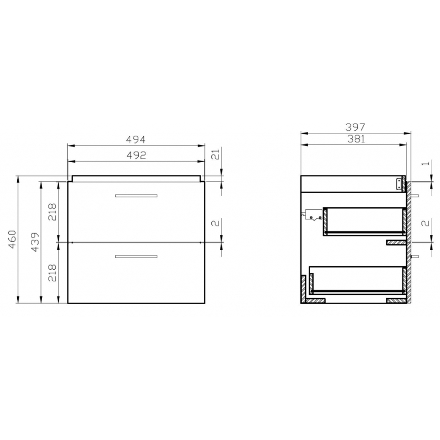 Cersanit S801-153-DSM - Sienas piestiprināma vannas istabas skapītis ar izlietni LARA COMO 46x50 cm valriekstu krāsā