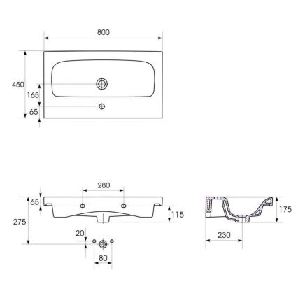 Cersanit S801-221-DSM - Pakarināms vannas istabas skapītis ar izlietni MODUO 80x45 cm, spīdīgā baltā krāsā