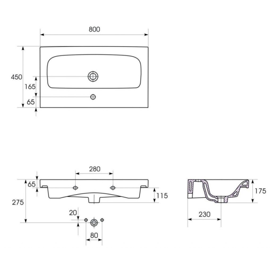 Cersanit S801-221-DSM - Pakarināms vannas istabas skapītis ar izlietni MODUO 80x45 cm, spīdīgā baltā krāsā