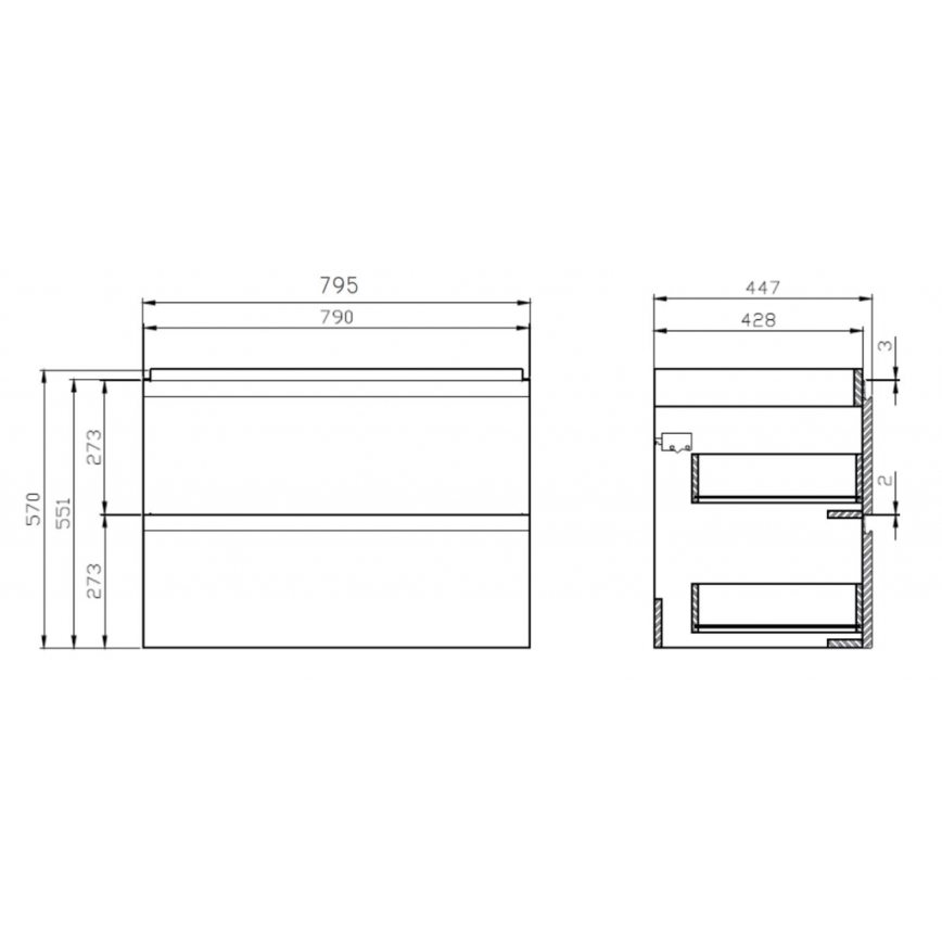 Cersanit S801-221-DSM - Pakarināms vannas istabas skapītis ar izlietni MODUO 80x45 cm, spīdīgā baltā krāsā