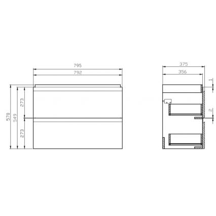 Cersanit S801-225-DSM - Sienas piestiprināms vannas skapītis ar izlietni MODUO SLIM 80x38 cm, glancēta baltā apdare
