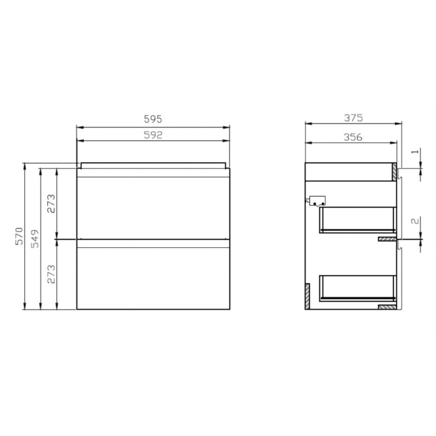 Cersanit S801-227-DSM - Karājamais vannas istabas skapītis ar izlietni MODUO SLIM 60x38 cm, spīdīgi balts