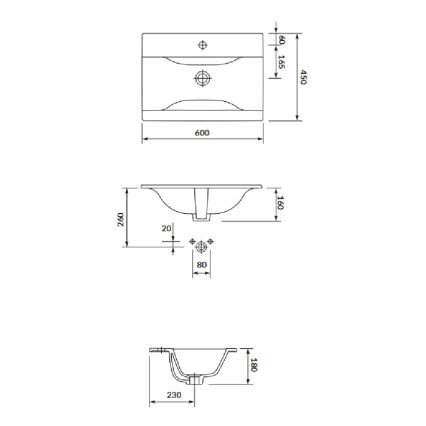 Cersanit S801-309-DSM- Karājošs vannas skapītis ar izlietni NIKO 60x45 cm balts