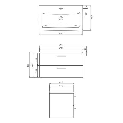 Cersanit S801-338-DSM - piekarināms vannas istabas skapītis ar izlietni LARA 80x45 cm, balts