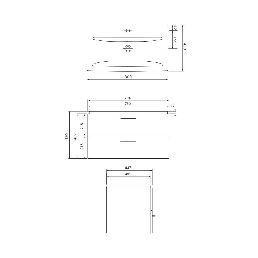Cersanit S801-338-DSM - piekarināms vannas istabas skapītis ar izlietni LARA 80x45 cm, balts