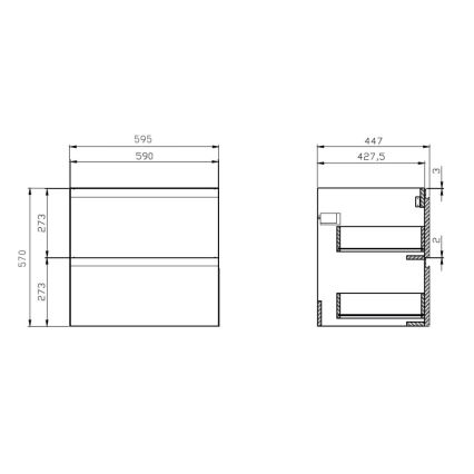 Cersanit S929-010 - Karājošs vannas skapītis zem izlietnes MODUO 59,5x44,7 cm glancēts balts