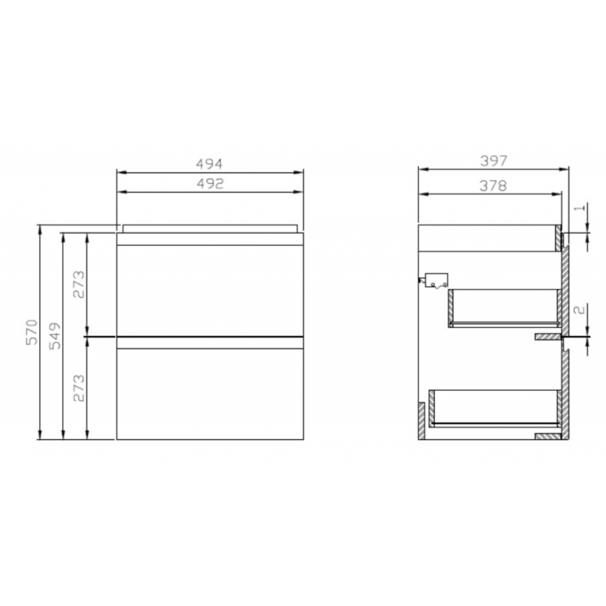 Cersanit S929-012 - Piekaramais vannas istabas skapītis zem izlietnes MODUO 49,4x39,7 cm spīdīgi balts