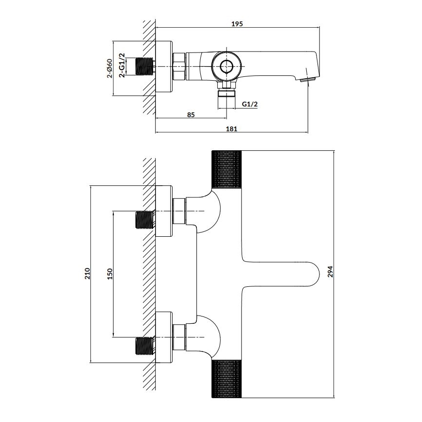 Cersanit S951-566 - Termostatiska vannas jaucējkrāns ZEN melns