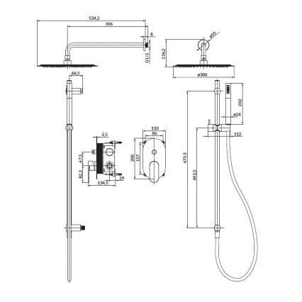 Cersanit S952-009 - Dušas komplekts ar iebūvētu CREA jaucējkrānu melnā krāsā