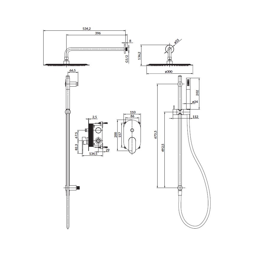 Cersanit S952-009 - Dušas komplekts ar iebūvētu CREA jaucējkrānu melnā krāsā