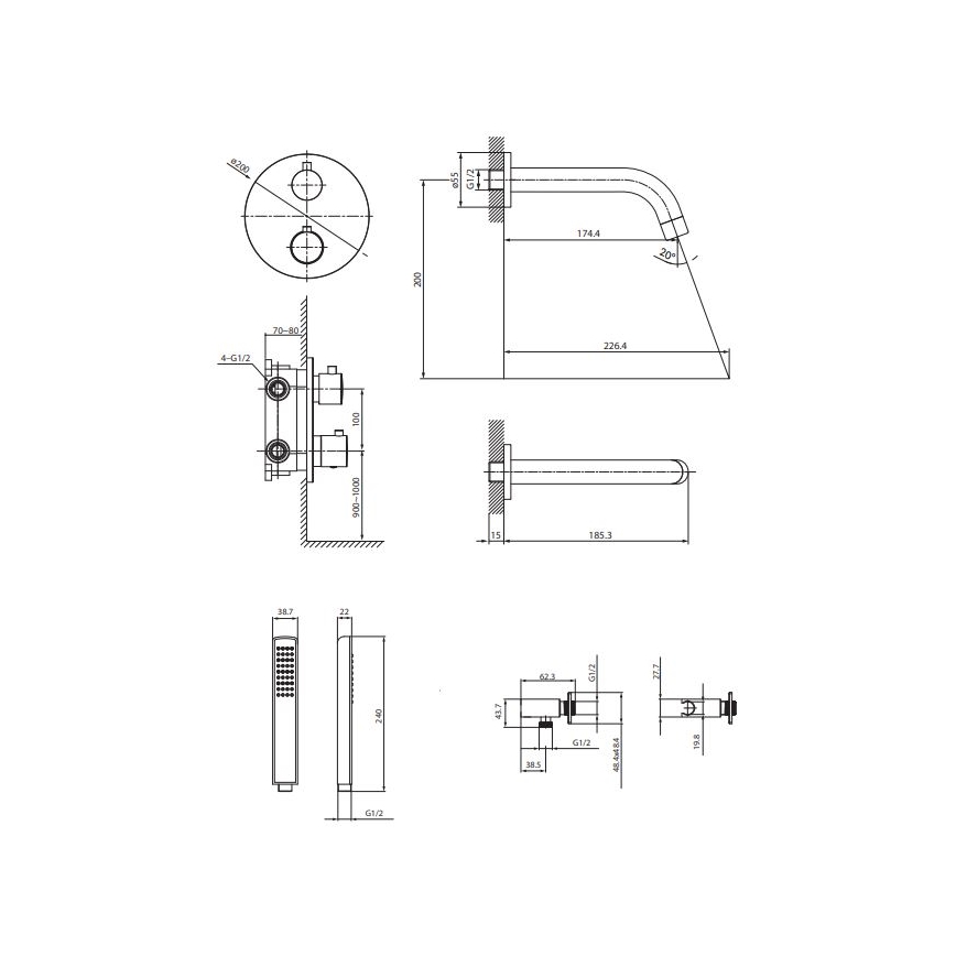 Cersanit S952-041 - Vannas komplekts ar termoregulācijas iebūvējamo krānu ZEN melna