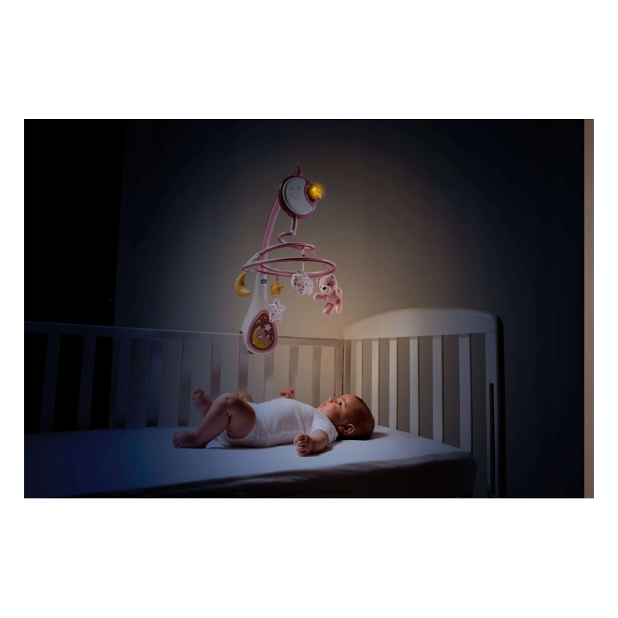 Chicco - Bērnu gultiņas muzikālais karuselis 3in1 NEXT2DREAMS 3xAA rozā