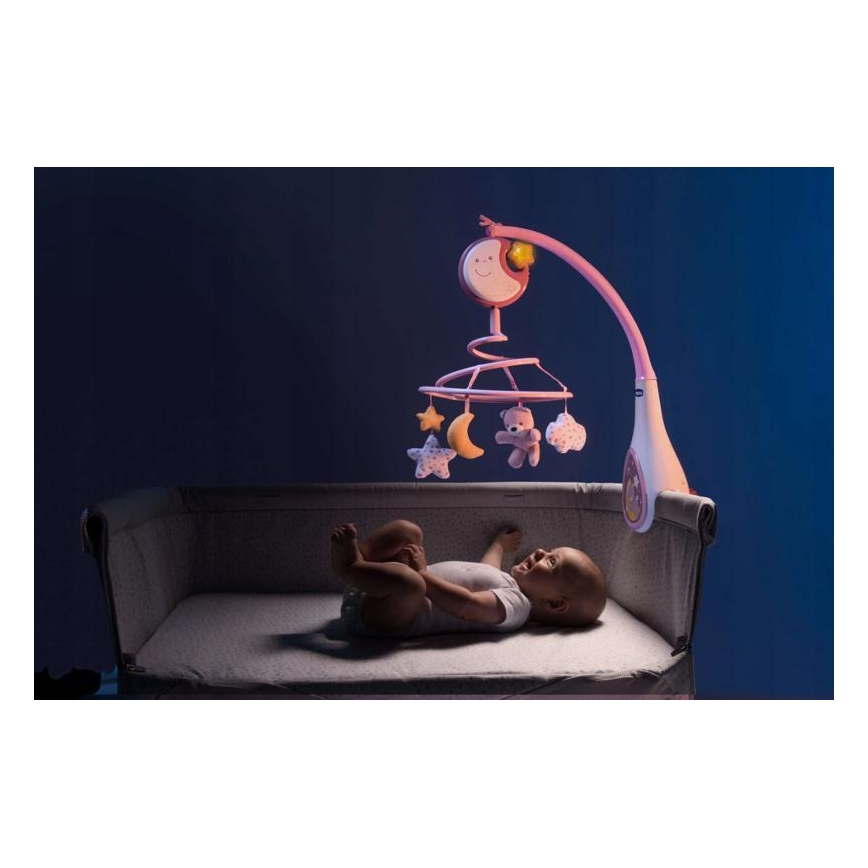 Chicco - Bērnu gultiņas muzikālais karuselis 3in1 NEXT2DREAMS 3xAA rozā