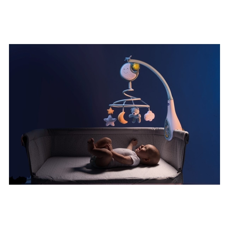 Chicco - Bērnu gultiņas muzikālais karuselis NEXT2DREAMS 3xAA zils