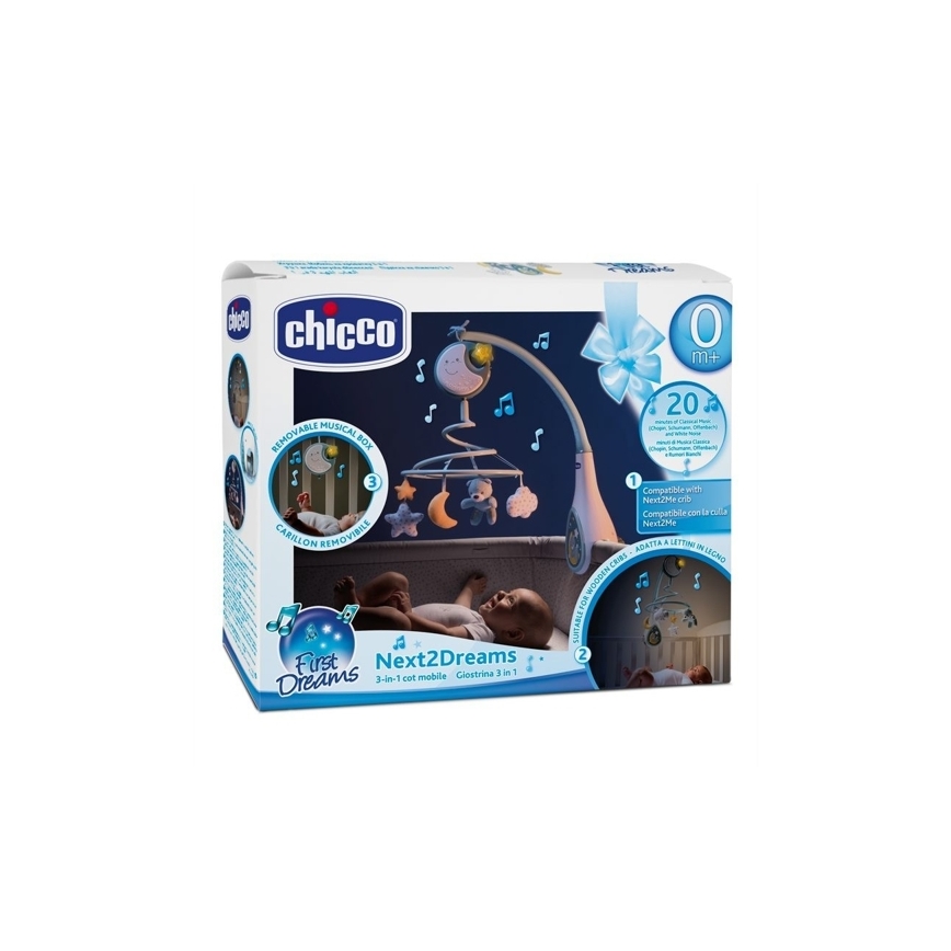 Chicco - Bērnu gultiņas muzikālais karuselis NEXT2DREAMS 3xAA zils