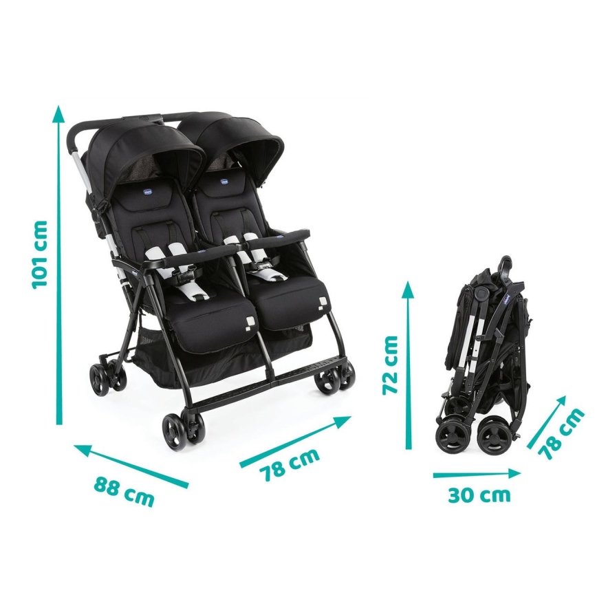 Chicco - Bērnu ratiņi dvīņiem OHLALA TWIN Black Nakts melna