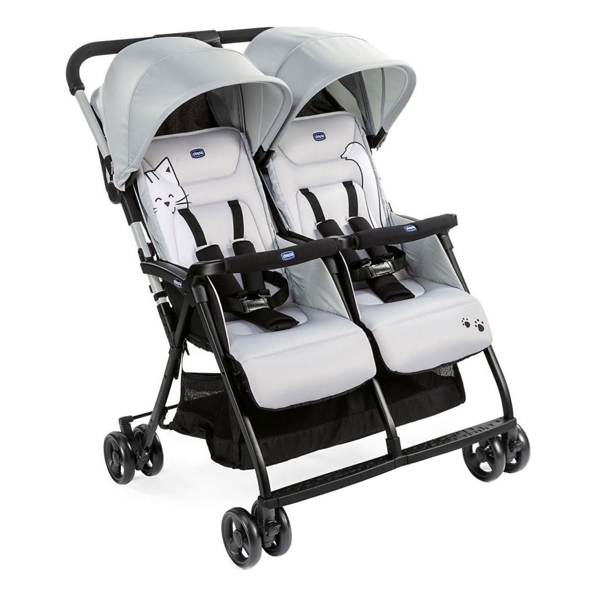 Chicco - Bērnu ratiņi dvīņiem OHLALA TWIN Silver Kaķis sudraba