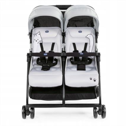 Chicco - Bērnu ratiņi dvīņiem OHLALA TWIN Silver Kaķis sudraba