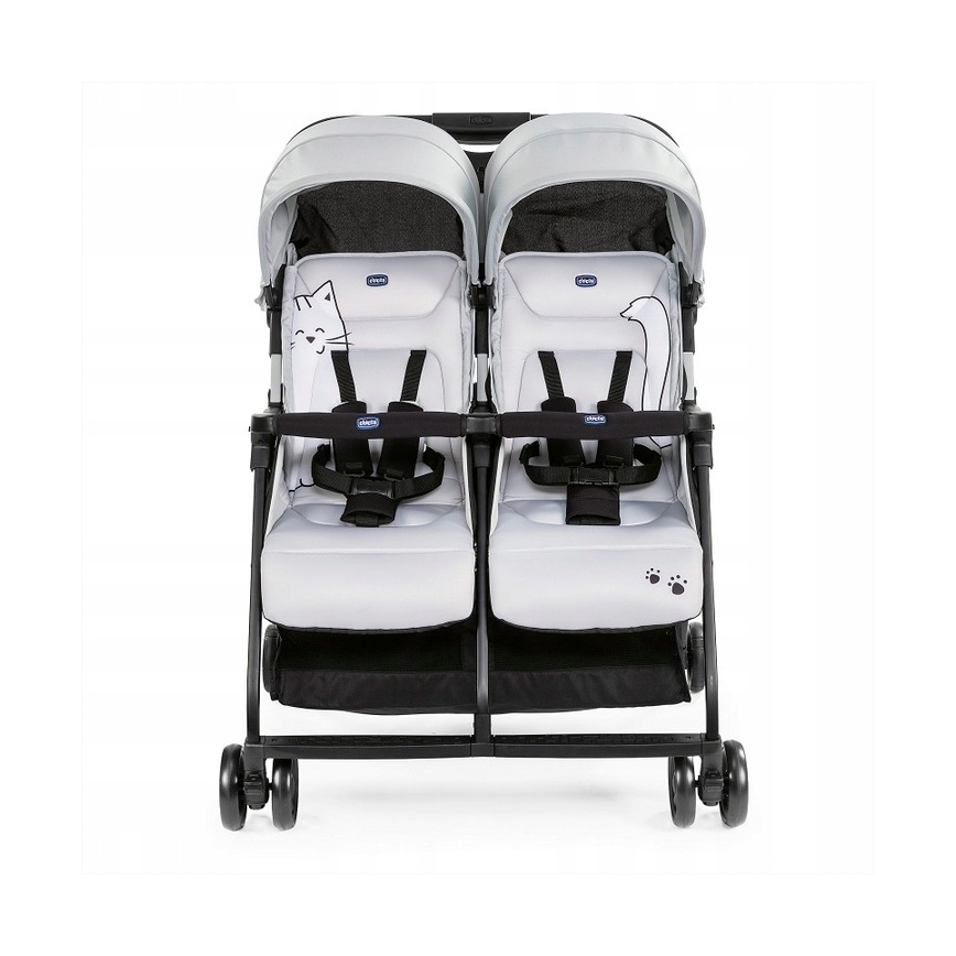 Chicco - Bērnu ratiņi dvīņiem OHLALA TWIN Silver Kaķis sudraba