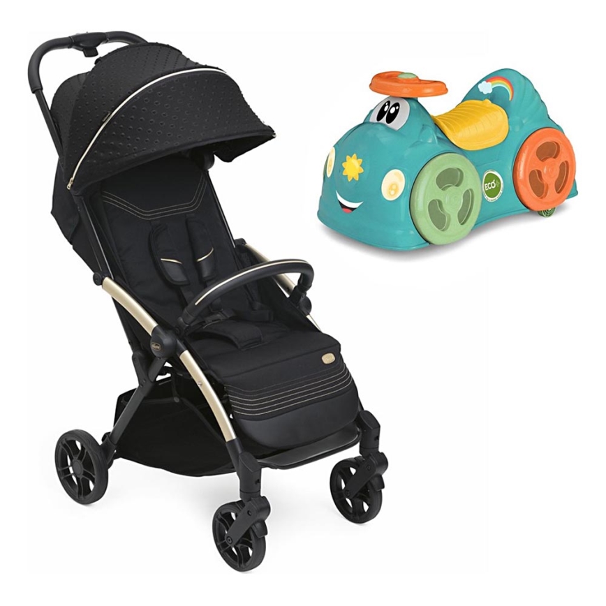 Chicco - Bērnu ratiņi GOODY XPLUS Black Re_Lux Eco+ + skrejritenis ALL AROUND