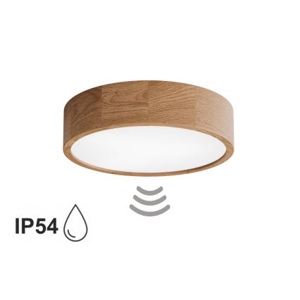 CLEO griestu lampa vannas istabai ar iebūvētu sensoru 3xE27/24W/230V Ø37,5 cm IP54 ozols