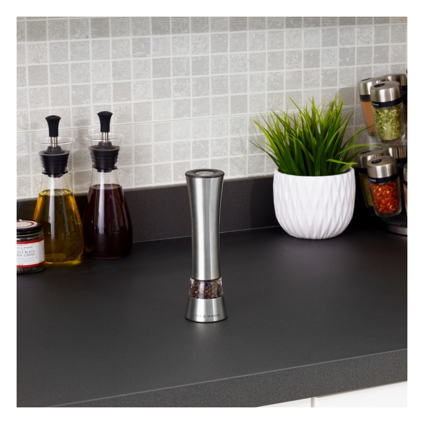 Cole&Mason - Elektrisks salt or pepper grinder BURFORD 4xAAA 18 cm matēts hroms