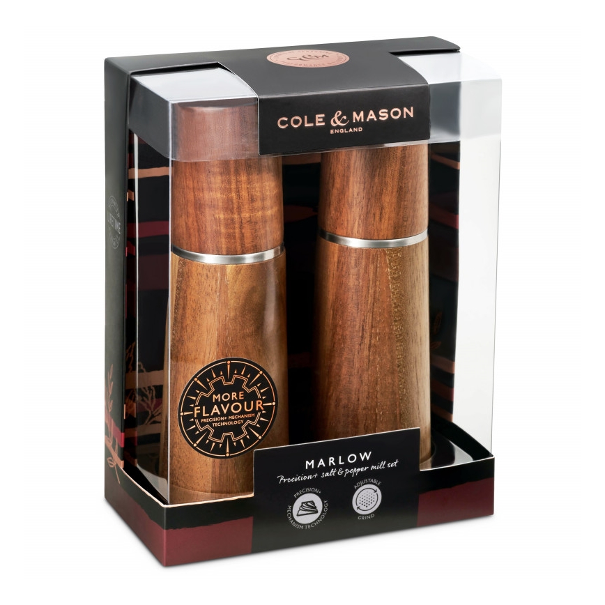 Cole&Mason - Sāls un piparu dzirnaviņu komplekts MARLOW akācija 2 gab., 18,5 cm